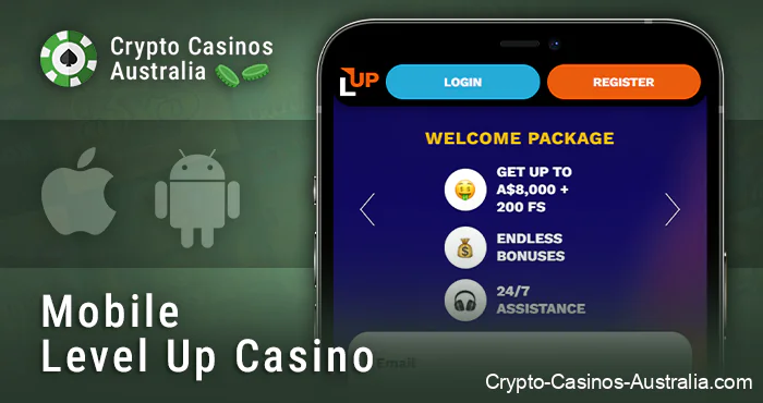 Play at Level Up Casino through the mobile app for android and iOS