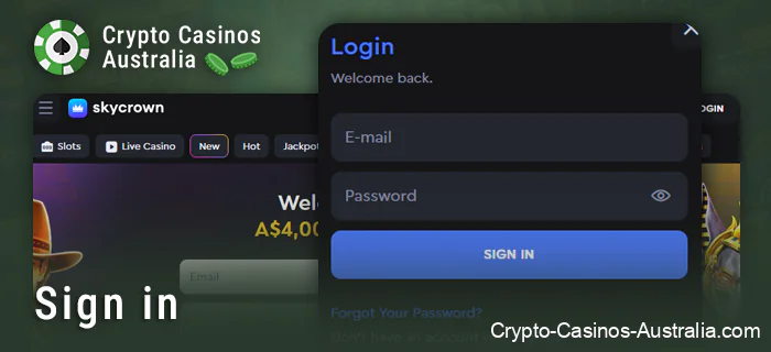 Authorize at SkyCrown Casino after creating an account